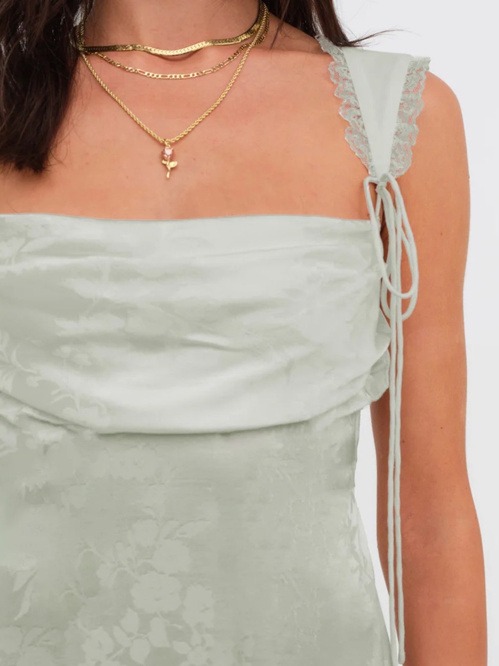 For love and lemons Women's Sage Green Tie-Shoulder Floral Mini Dress - Picture 3 of 4
